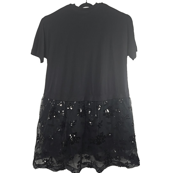 Simone Rocha Black Fit & Flare Tulle Sequin Party T-Shirt Dress PLUS SIZE (UK10) - Picture 2 of 8